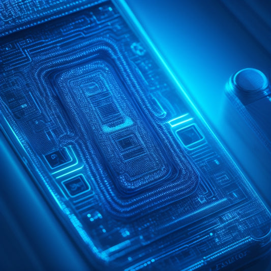 A stylized key unlocking a smartphone screen displaying a mobile banking app, with a subtle background of circuitry patterns and faintly glowing blue lines, symbolizing seamless integration.