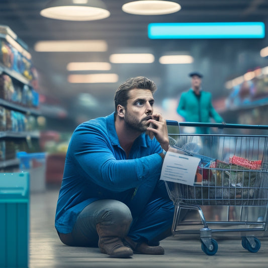 An illustration of a frustrated customer sitting in front of a laptop with a slow-loading progress bar on the screen, surrounded by abandoned shopping carts and broken clocks.