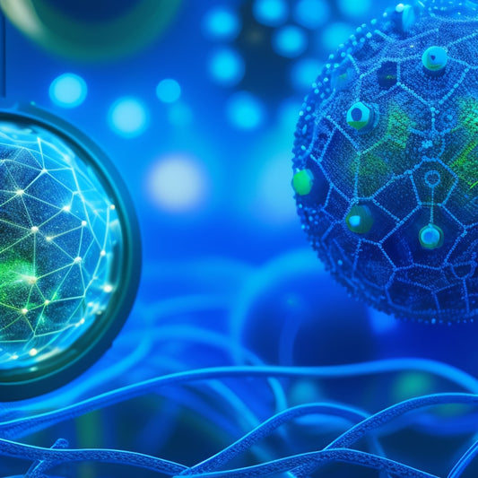 A stylized, futuristic network of interconnected gears, nodes, and circuits, with vibrant blue and green hues, surrounded by subtle, glowing orbs, conveying innovation and seamless connections.