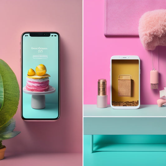 A split-screen image featuring a smartphone with a TikTok app open on a trendy, pastel-colored background, alongside a messy, cluttered online shopping website on a worn, beige desktop computer.