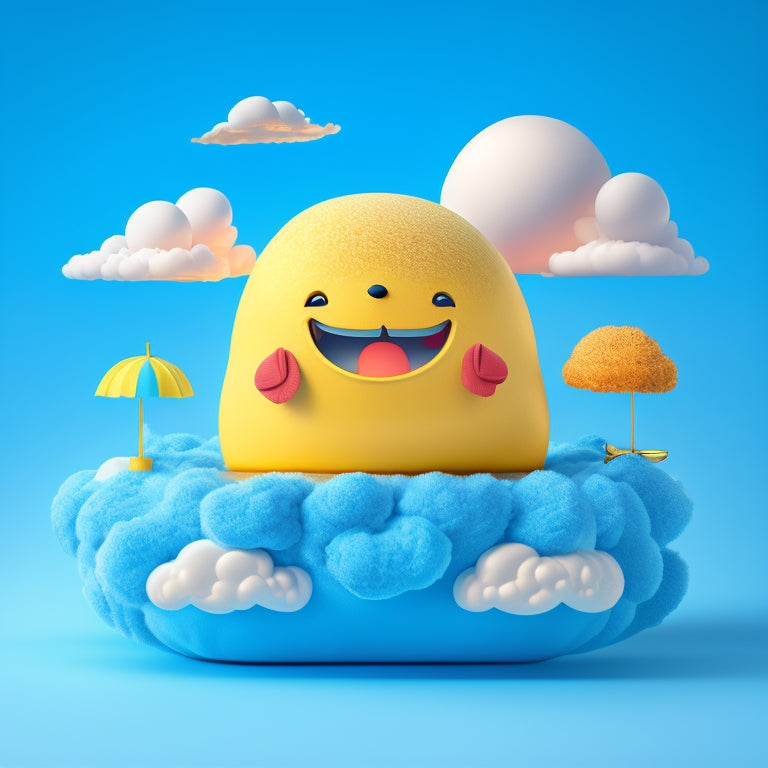 A bright and modern illustration of a smiling, stylized lemon character sitting on a cloud, surrounded by various digital devices and downloads floating around it, with a subtle background gradient of calming blue hues.