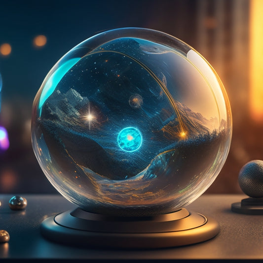 A futuristic online shopping portal with a stylized, glowing orb at its center, surrounded by swirling threads of data and personalized product recommendations hovering in mid-air.
