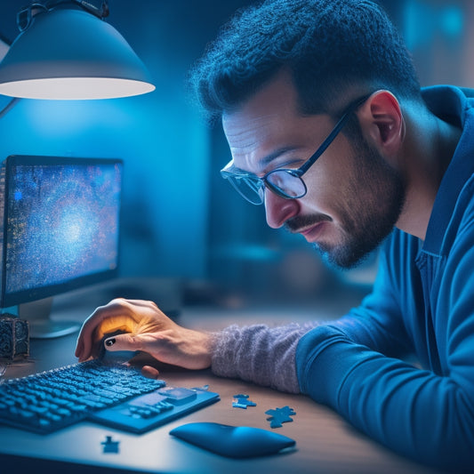 An illustration of a person in front of a computer, surrounded by puzzle pieces and gears, with a subtle glow and sparks emanating from the screen, symbolizing enhanced user experience.