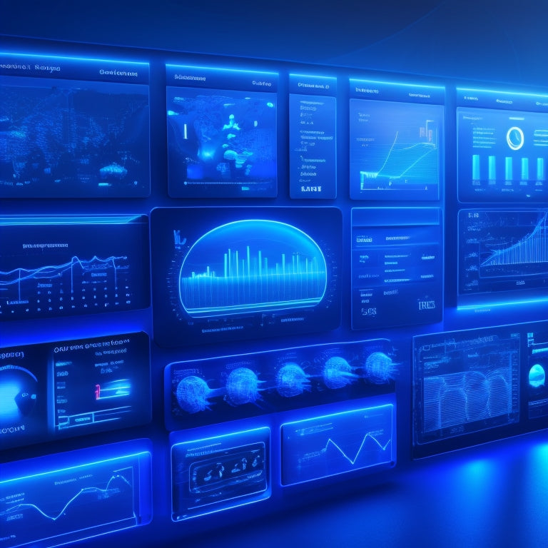 A futuristic dashboard with various payment gateway icons (e.g. PayPal, Stripe, Visa) connected by glowing blue lines, surrounded by rising charts and graphs, set against a dark blue background with subtle circuit board patterns.