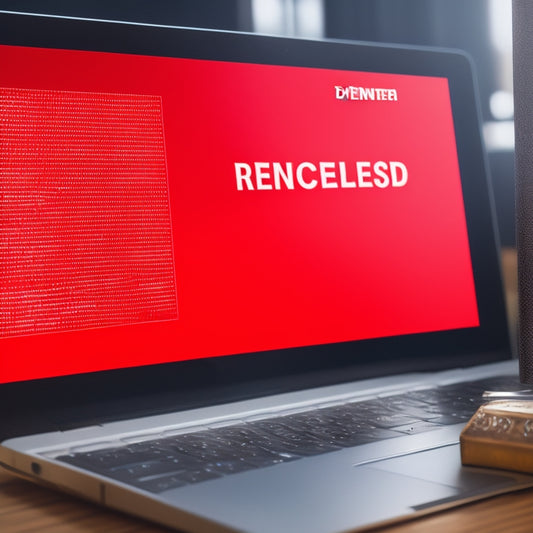 A red "access denied" symbol overlaid on a blurred website screenshot, with a shield icon in the foreground, surrounded by a subtle grid pattern and faint warning signs in the background.