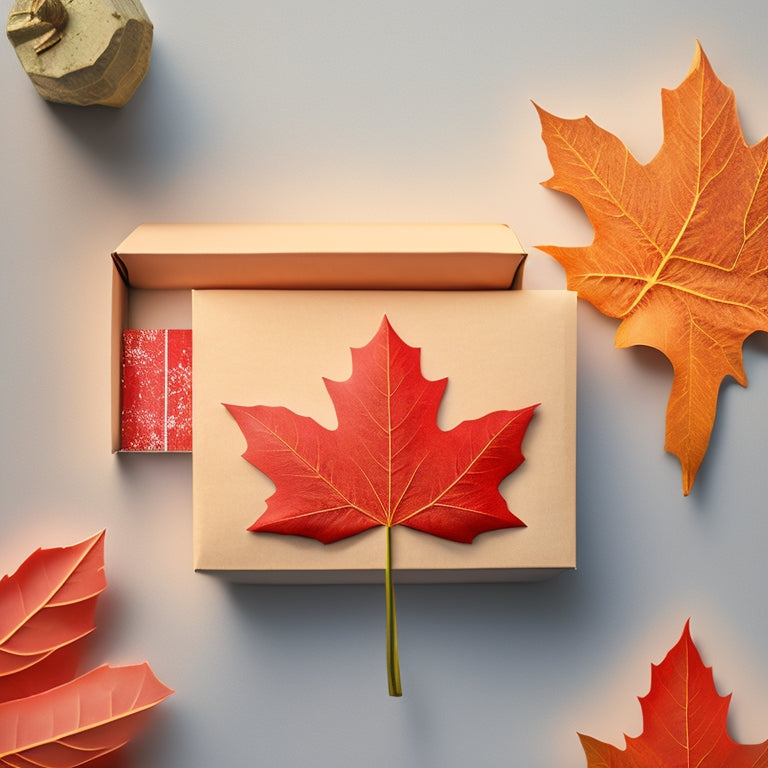 A stylized maple leaf made up of tiny envelopes, with a subtle Canadian flag pattern in the background, surrounded by faint outlines of parcels and shipping boxes, all in a bright, modern color scheme.