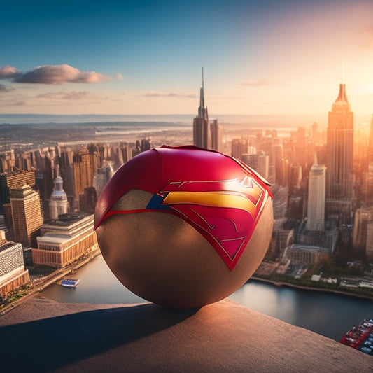 A stylized globe with a superhero cape wrapped around it, surrounded by various package sizes and shipping labels, with a subtle hint of a cityscape in the background.