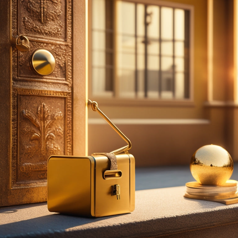 A golden key unlocking a mailbox overflowing with colorful, curated emails, surrounded by subtle hints of analytics charts and graphs in the background, set against a warm, sunny yellow tone.