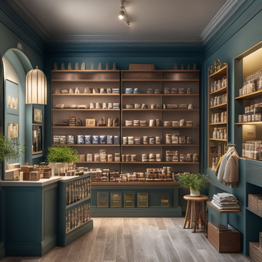 An illustration of a small, exquisite boutique store surrounded by a sea of generic, identical boxes, with a few spotlit shelves stocked with unique, artisanal products.