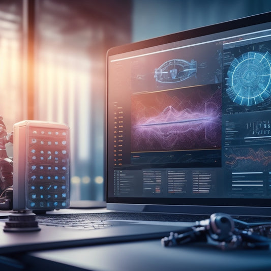 An illustration of a futuristic, sleek online storefront with gears, cogs, and robots in the background, seamlessly working together to streamline processes, surrounded by graphs and charts showing upward trends.