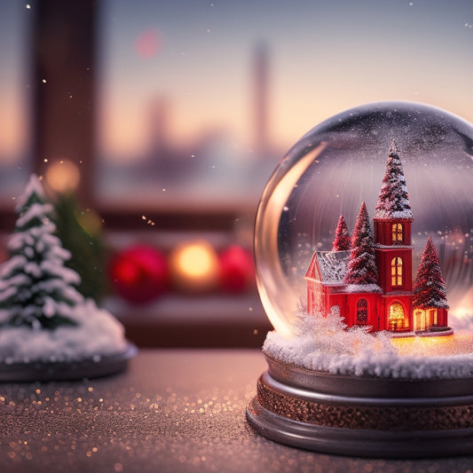 A festive, snow-globe-inspired scene with a miniature cityscape surrounded by snowflakes, holly, and ornaments, featuring a prominent, glowing calendar with December dates highlighted in red.