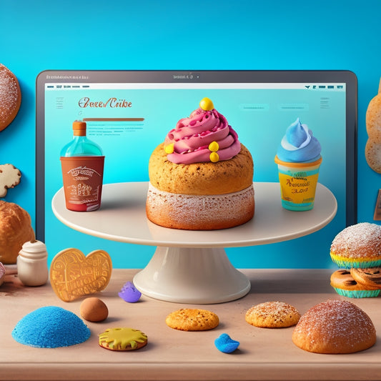 A whimsical illustration featuring a miniature website as a bakery, with JavaScript represented by a master baker expertly mixing code-ingredients, while cookies are depicted as sweet treats on a tray, surrounded by swirling browser icons.