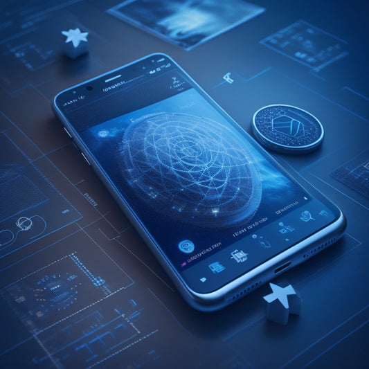 A futuristic, minimalist illustration of a smartphone with a stylized PAAM logo on the screen, surrounded by orbiting icons of people, charts, and gears, set against a dark blue background with subtle grid patterns.