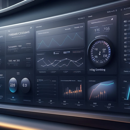 A futuristic, sleek, and modern download dashboard with gauges, charts, and graphs displaying upward-trending metrics, surrounded by digital product icons and a subtle gradient background.