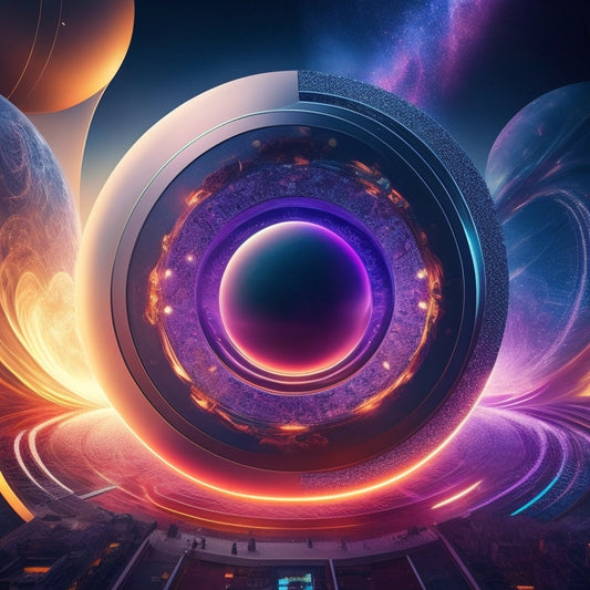 A futuristic, high-contrast illustration featuring a stylized, glowing EOS logo at the center, surrounded by swirling, abstract representations of online transactions and commerce.