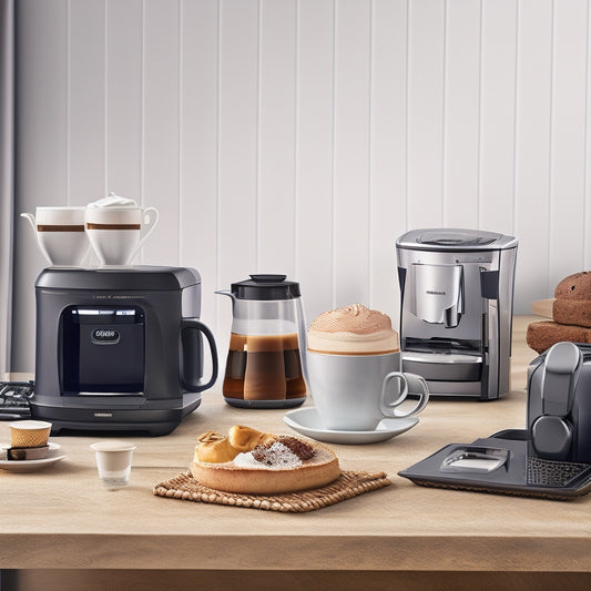 A stylized illustration of a laptop and mobile phone surrounded by De'Longhi's products, such as coffee machines and toasters, with a subtle shopping cart and Wi-Fi signal in the background.