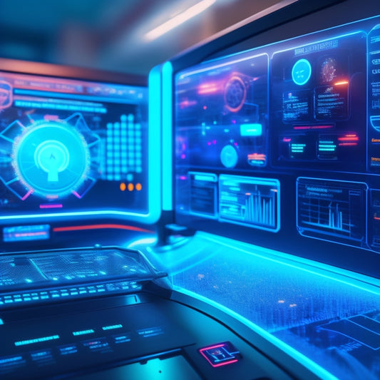 A futuristic, sleek dashboard with interconnected gears, puzzle pieces, and a subtle shopping cart icon, surrounded by glowing blue lines and nodes, conveying efficiency and streamlined voucher management.