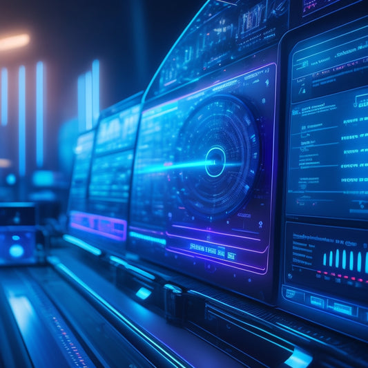 A futuristic dashboard with glowing blue lines and neon lights, surrounded by orbiting digital sales graphs, with a bold, metallic gear in the center, radiating energy and innovation.