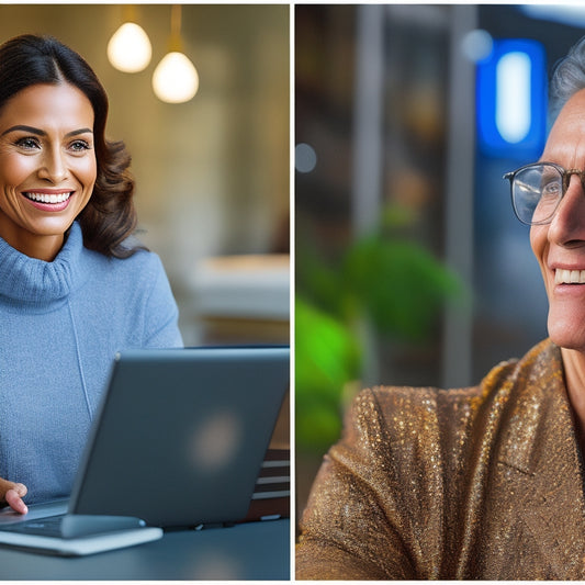 A split-screen image: a frazzled shopper staring at a slow-loading website on a laptop, versus a smiling shopper effortlessly browsing a lightning-fast site on a tablet, with clock hands and speed lines accentuating the difference.