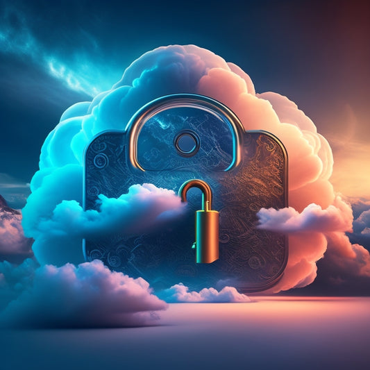 A futuristic, minimalist illustration featuring a stylized, glowing digital key unlocking a virtual padlock, surrounded by swirling clouds of 1s and 0s, with a subtle ecommerce-inspired background.