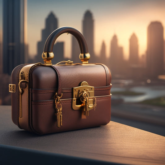A stylized key unlocking a padlock on a briefcase with a subtle cityscape background, symbolizing business growth and financial freedom.