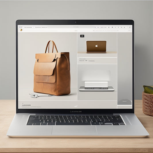 A minimalist illustration depicting a laptop screen with a cluttered online shop interface on the left, transforming into a clean and organized design on the right, with Moqups' wireframe tools surrounding the transformation.