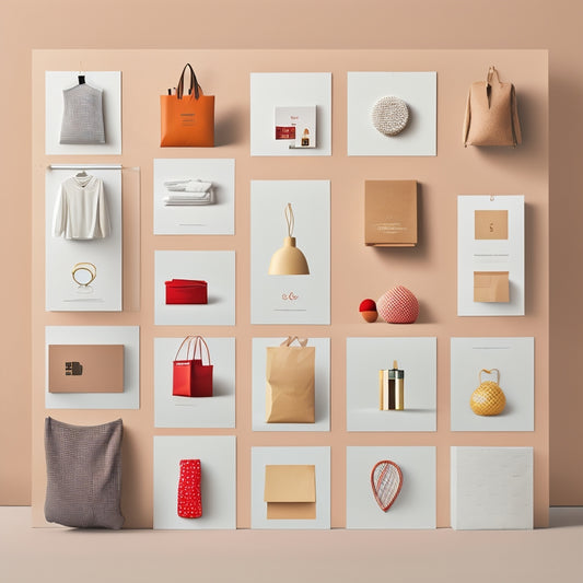 A minimalist illustration of a Pinterest board with several pins featuring e-commerce products, surrounded by subtle shopping bags and a faint grid of tiny screens in the background.