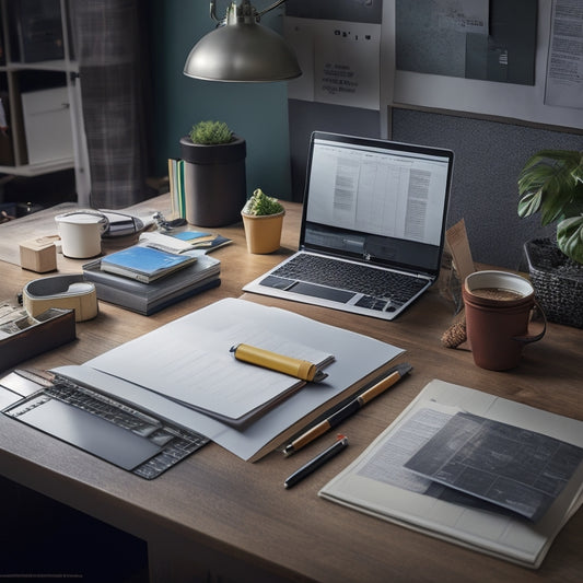 An illustration featuring two contrasting office desks, one cluttered with papers, sticky notes, and a calendar, the other sleek and organized with a laptop and a single, neat notebook.