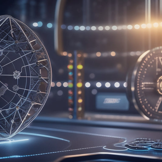 A futuristic, minimalist illustration featuring a stylized double helix structure, with interconnected gears and circuits embedded within, surrounded by sleek, modern ecommerce icons and subtle coding patterns in the background.