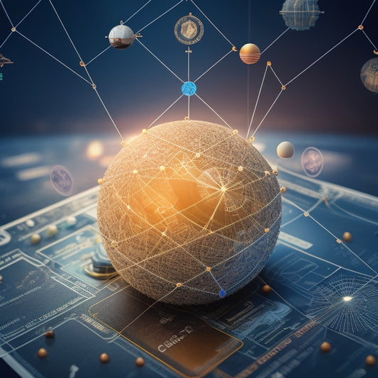 An illustration of interconnected nodes and lines forming a network, with a globe at the center, surrounded by various payment method icons, such as credit cards, mobile wallets, and bank logos.