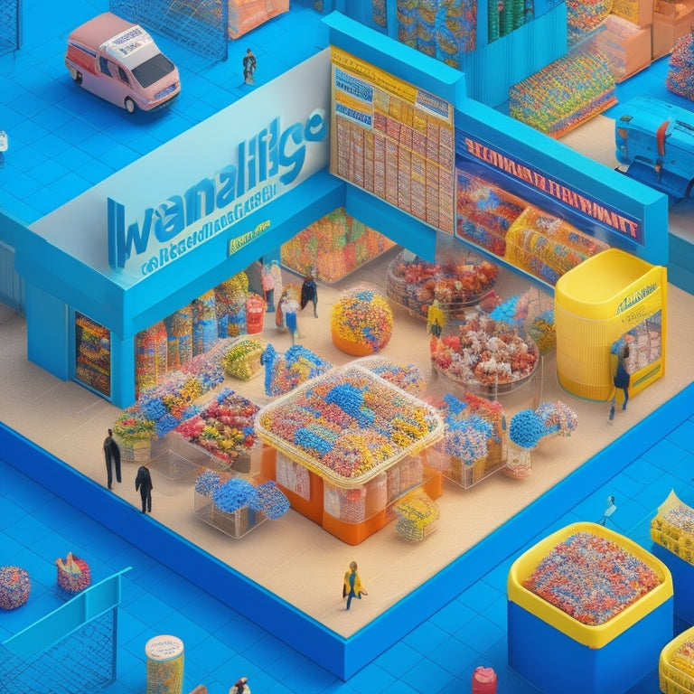 A stylized illustration of a Walmart storefront with a puzzle piece fitting into place, surrounded by speech bubbles, megaphones, and interconnected nodes, conveying effective communication and teamwork.