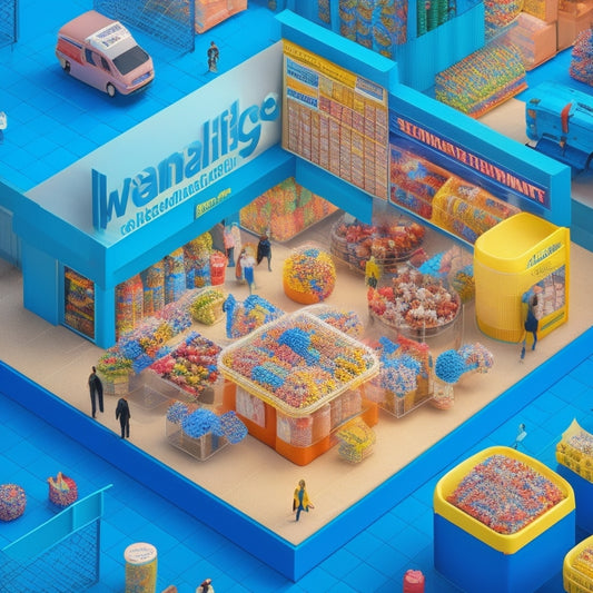 A stylized illustration of a Walmart storefront with a puzzle piece fitting into place, surrounded by speech bubbles, megaphones, and interconnected nodes, conveying effective communication and teamwork.