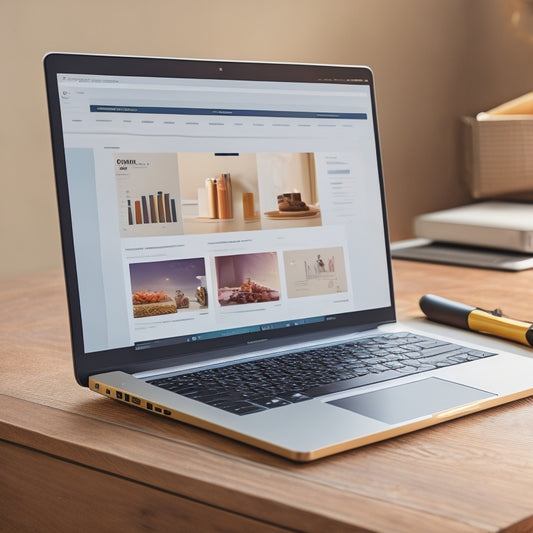 An illustration of a laptop screen displaying an e-commerce website built with WooCommerce, with a shopping cart overflowing with products and a background of rising graphs and charts, surrounded by subtle coding elements.