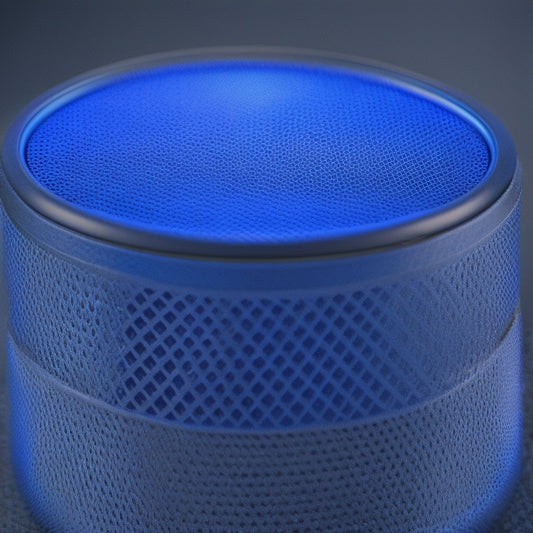 A close-up of a sleek, silver FNS Plus filter, with tiny pores and intricate mesh patterns, set against a dark blue background with subtle gradient effects, showcasing its advanced filtration capabilities.