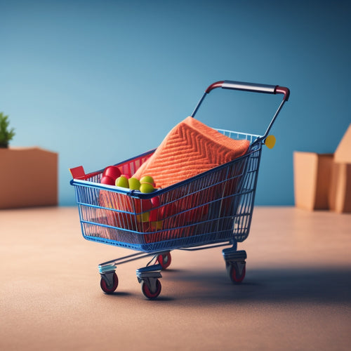 An illustration of a laptop surrounded by tiny shopping carts, with arrows pointing upwards, and a subtle background of a growing graph, conveying growth and scalability.