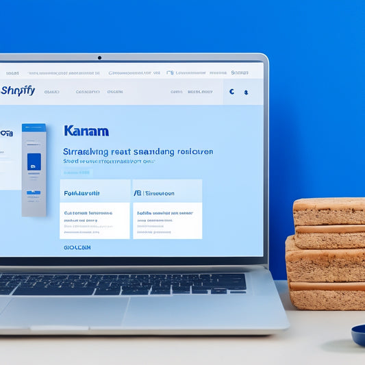 An illustration of a Shopify store's backend, with a Klarna payment gateway icon prominently displayed, surrounded by streamlined code and connected nodes, amidst a calming blue and white minimalist background.