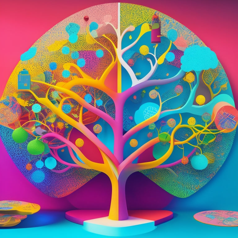 A vibrant, modern illustration featuring a stylized mind map with colorful, curved branches and interconnected nodes, surrounded by various board templates with subtle grid patterns and minimalistic icons.