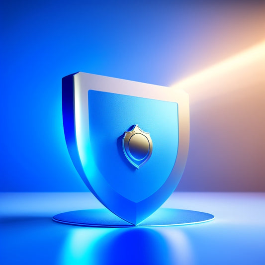 A shield with a credit card embedded in its center, surrounded by a halo of light, with a subtle gradient of blues and whites, conveying a sense of security and protection.