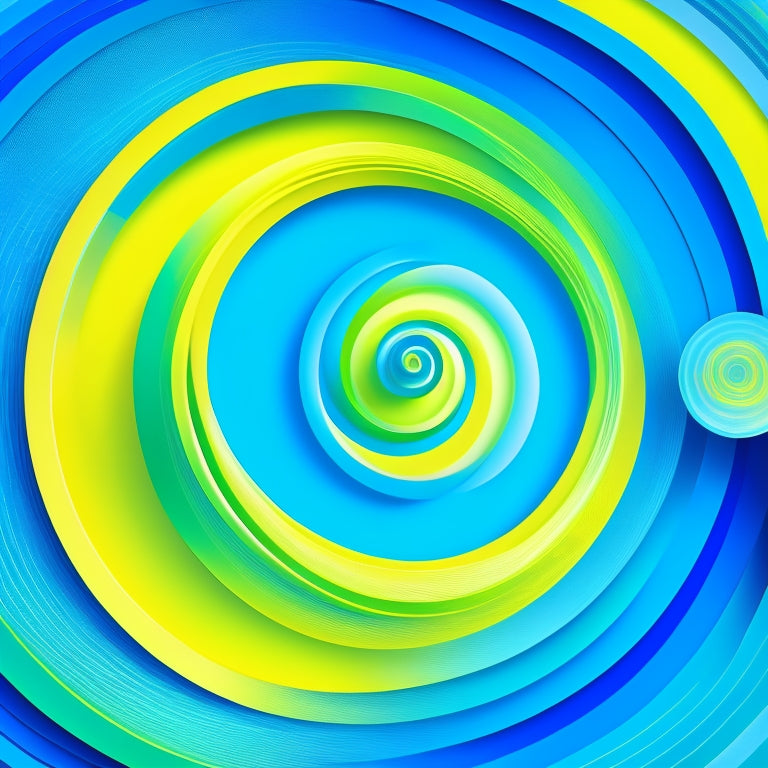 A vibrant, abstract background with swirling shapes in shades of blue, green, and yellow, overlaid with a stylized TikTok logo and various engagement metrics (e.g., likes, comments, shares) depicted as rising arrows and growing charts.