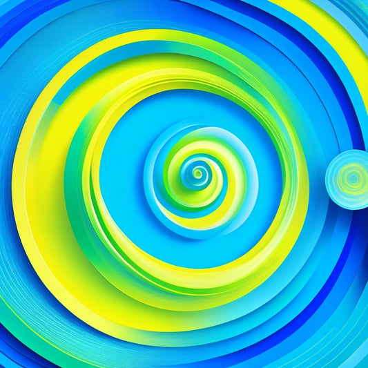 A vibrant, abstract background with swirling shapes in shades of blue, green, and yellow, overlaid with a stylized TikTok logo and various engagement metrics (e.g., likes, comments, shares) depicted as rising arrows and growing charts.