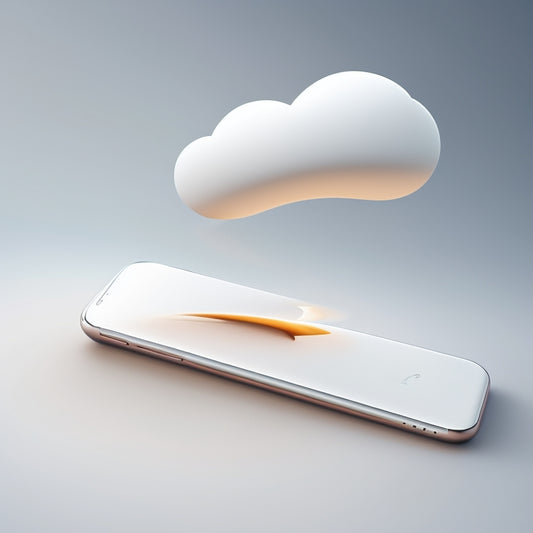 A minimalist illustration depicting a swift, curved arrow flowing from a stylized cloud icon to a sleek, modern smartphone, with a few swift, faint lines suggesting instant data transfer.