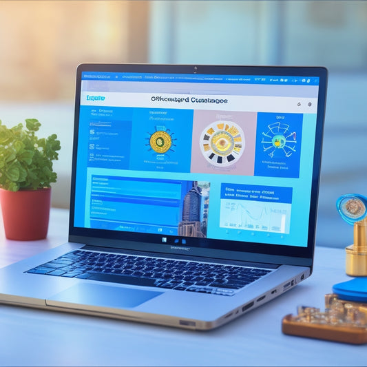 An illustration of a laptop screen displaying a well-organized online course dashboard, with icons representing different modules, a progress bar, and a subtle background of connected gears and puzzle pieces.