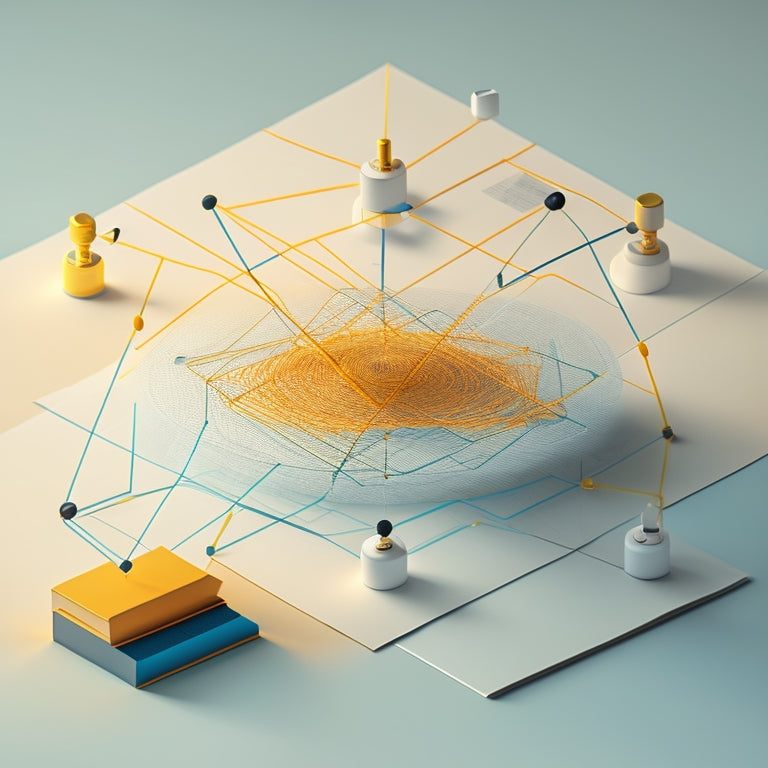 A minimalist illustration featuring a centralized hub with various document types (invoices, receipts, contracts) radiating from it, surrounded by interconnected nodes and flowing lines, symbolizing organization and efficiency.