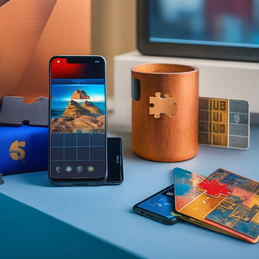A split-screen image featuring a sleek, modern smartphone with a digital payment app open on its screen, alongside a puzzle with money and credit cards as puzzle pieces, with a few pieces fitting together perfectly.