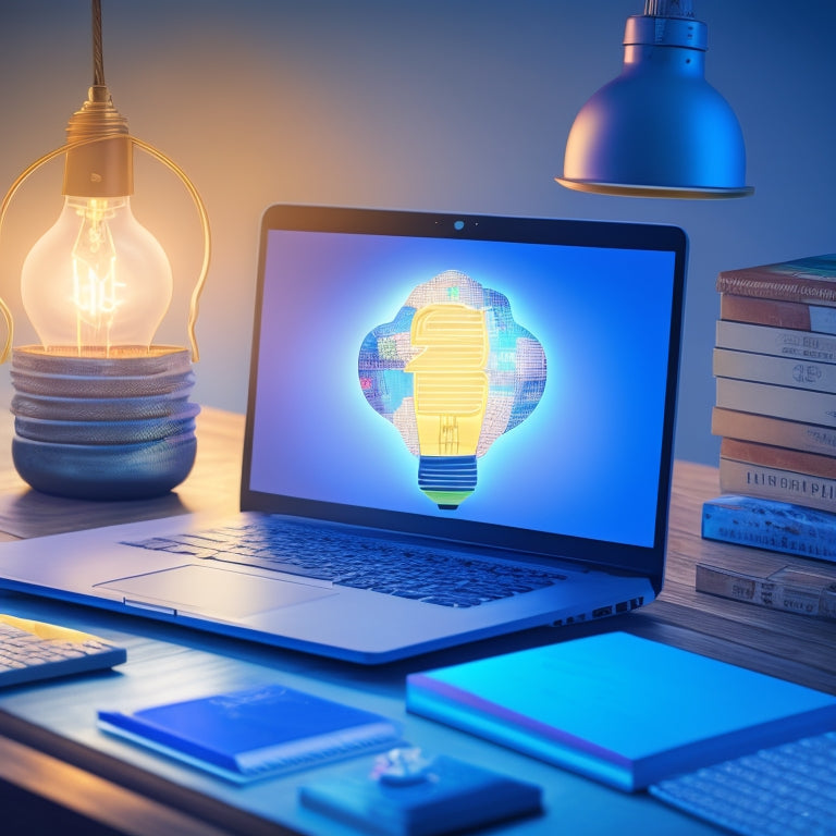 A stylized illustration of an ecommerce website on a laptop screen, surrounded by puzzle pieces falling into place, with a subtle lightbulb above, symbolizing innovative online course solutions.