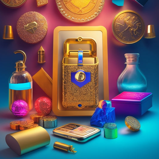 A bright, modern illustration featuring a stylized, glowing key unlocking a smartphone screen, revealing a treasure chest overflowing with shopping bags, coins, and discount tags.