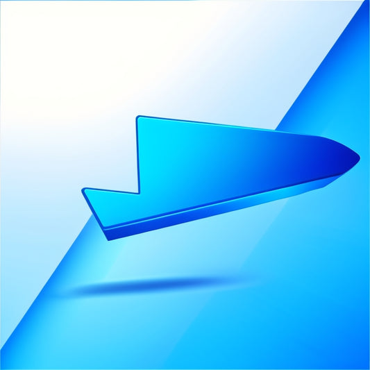 A stylized download icon with a blue arrow swooping upwards, surrounded by speed lines and tiny shopping carts, set against a bright blue and white gradient background.