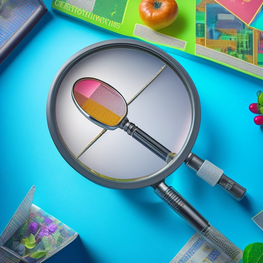 An illustration of a magnifying glass hovering above a stylized, glowing online shopping cart, with various sections of the cart (e.g. demographics, behavior, preferences) highlighted in distinct colors and patterns.