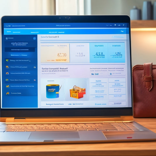 A screenshot of a laptop displaying a PayPal dashboard with graphs and charts showing rising sales and revenue, surrounded by shopping bags, credit cards, and a miniature globe.