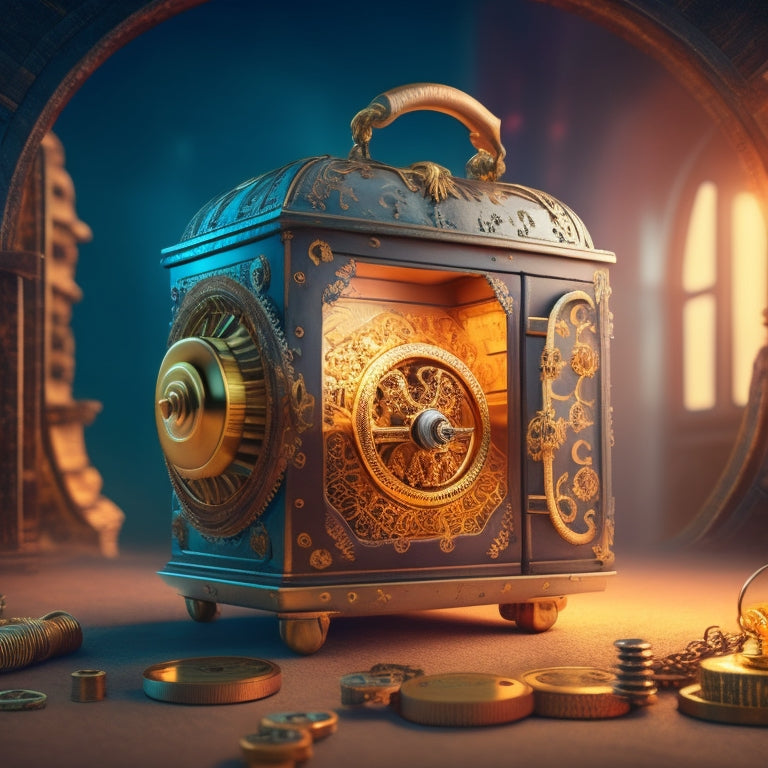 A stylized, modern illustration of a locked treasure chest with a keyhole shaped like a shopping cart, surrounded by subtle gears and cogs, with a golden light bursting out.